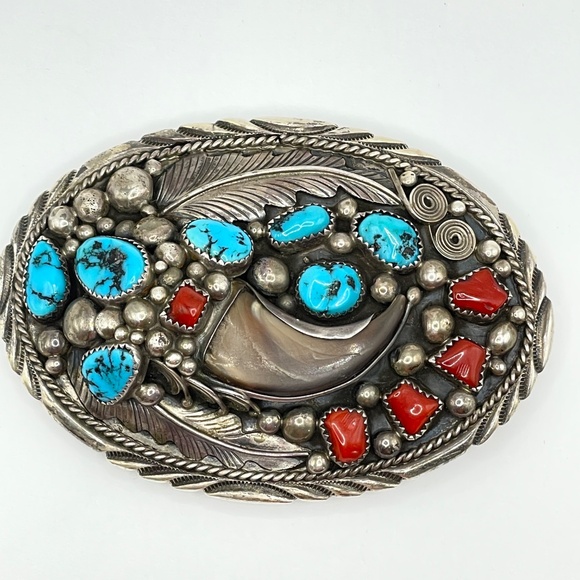 Bear Claw Navajo Belt Buckle Silver Dan Oliver Navajo Bear  display picture 2